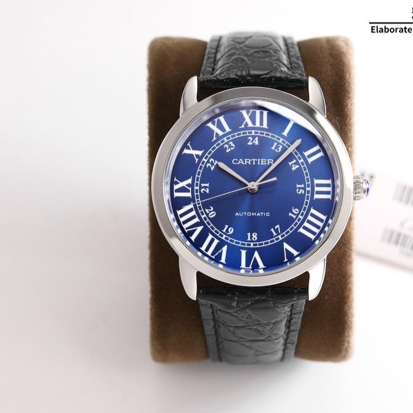 RONDE SOLO DE CARTIER WEISSES ZIFFERNBLATT SCHWARZES LEDER