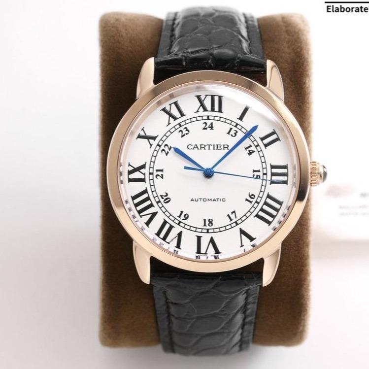 RONDE SOLO DE CARTIER WEISSES ZIFFERNBLATT SCHWARZES LEDER