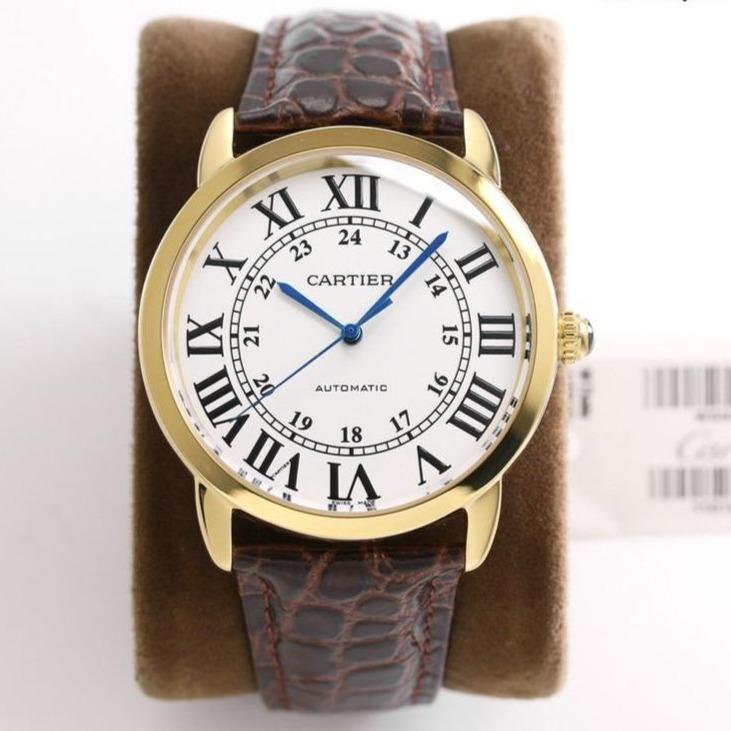 RONDE SOLO DE CARTIER WEISSES ZIFFERNBLATT SCHWARZES LEDER