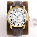 RONDE SOLO DE CARTIER WEISSES ZIFFERNBLATT SCHWARZES LEDER