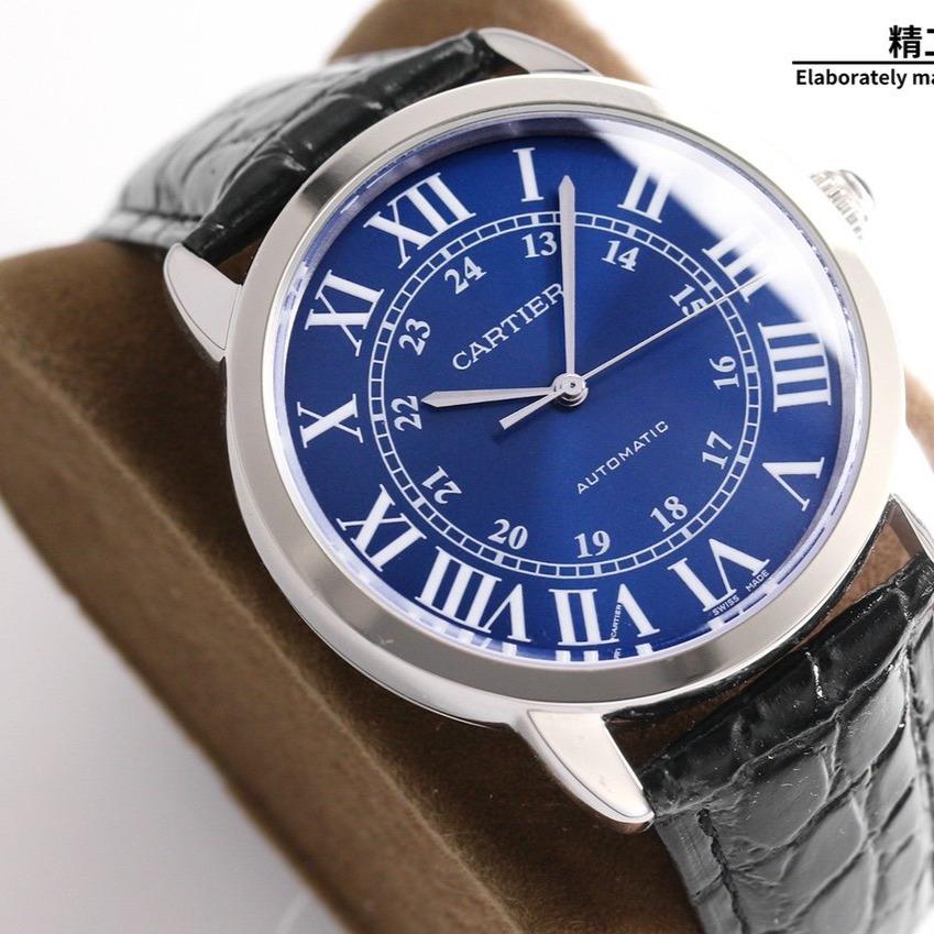 RONDE SOLO DE CARTIER WEISSES ZIFFERNBLATT SCHWARZES LEDER