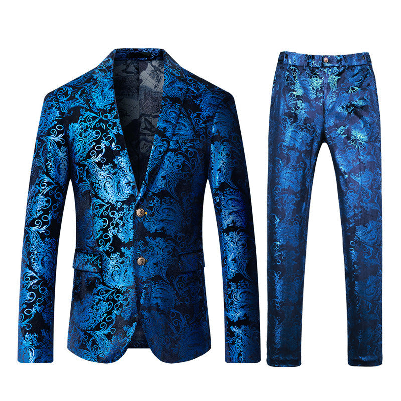 Herren-Smoking-Anzug, 2-teilig, metallischer Blumendruck, 4 Farben