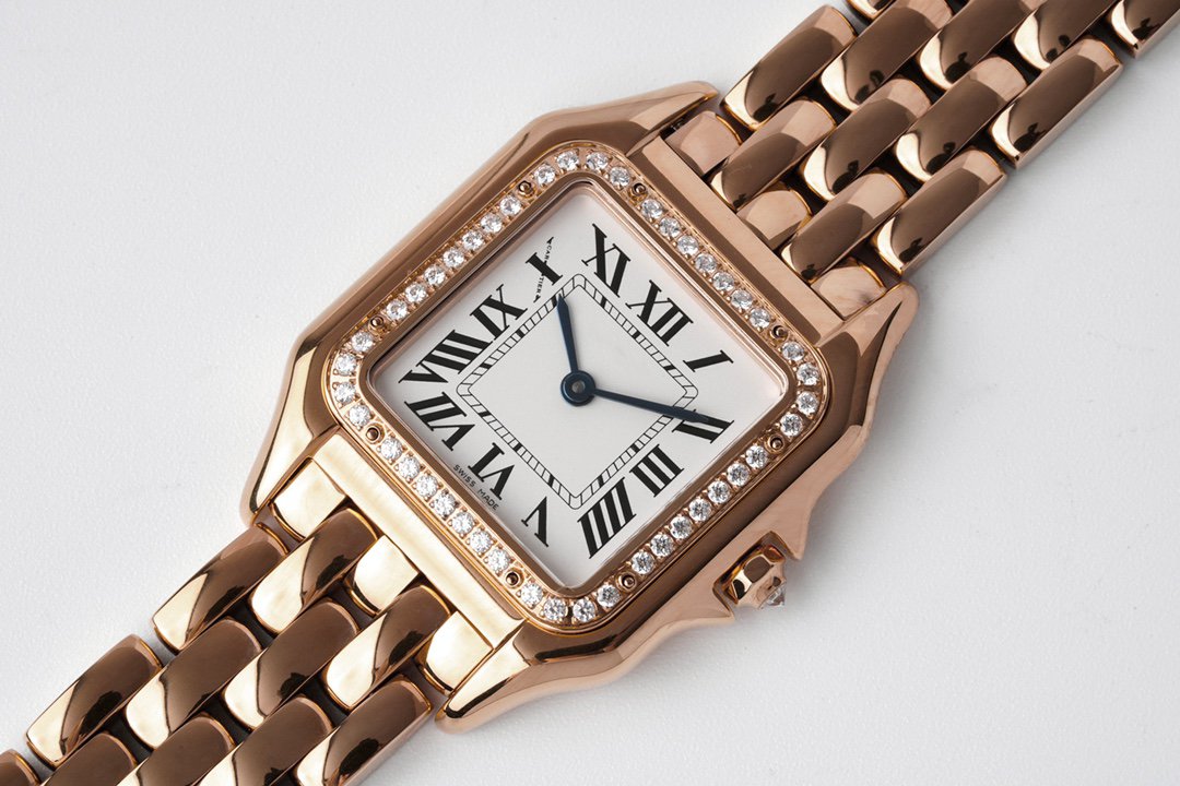 PANTHERE 27MM PINK GOLD CASE DIAMOND BEZEL WHITE DIAL