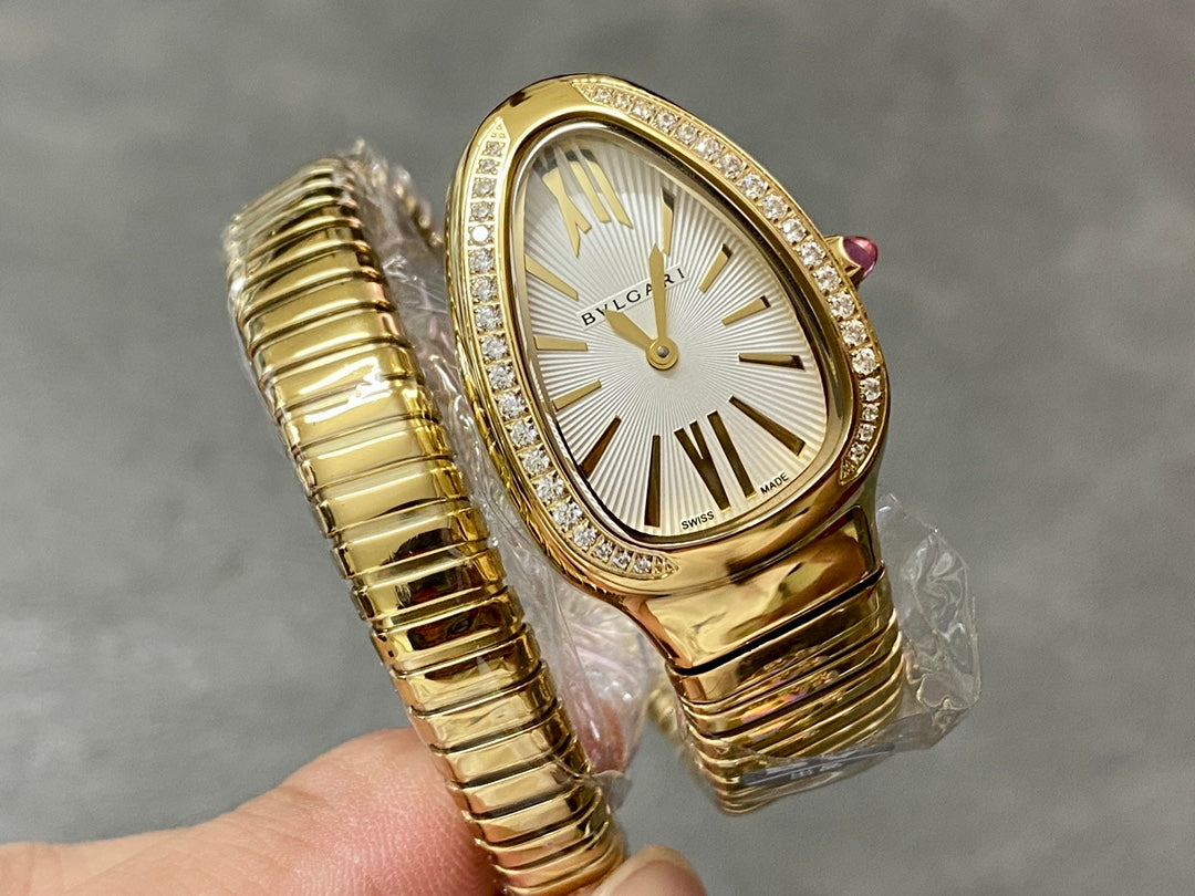 SERPENTI SPIGA GOLD DIAMOND BEZEL WHITE DIAL