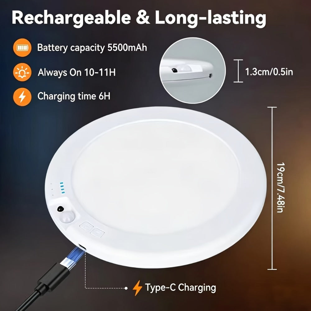 Wireless LED Ceiling Light with Motion Sensor 2 Pack - 5500mAh Rechargeable, Remote Control, 3 Brightness Modes