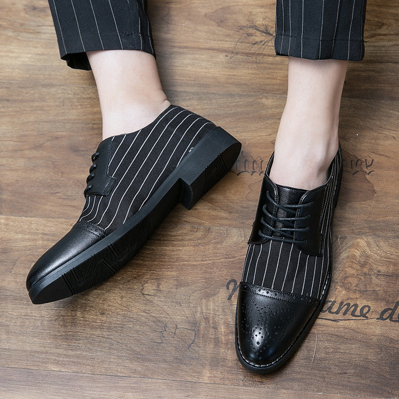 British Style Striped Leather Business Shoes For Men With Breathable Design