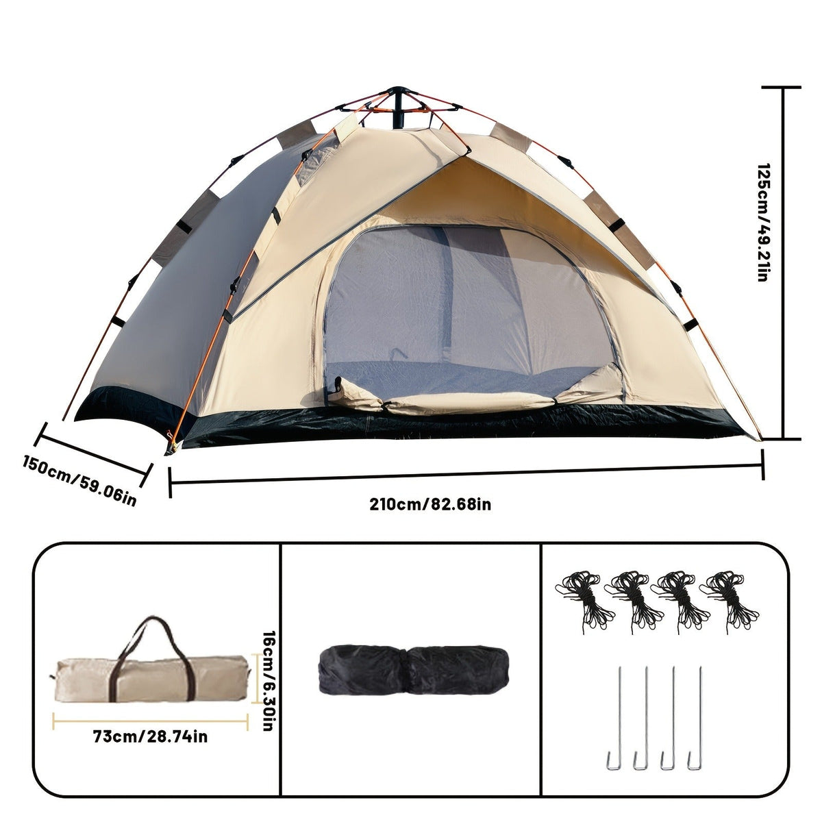 Camping Tent, One-to-Three or Three-to-Four-Person Pop-Up Outdoor Shelter with Dual Doors for Camp Setup