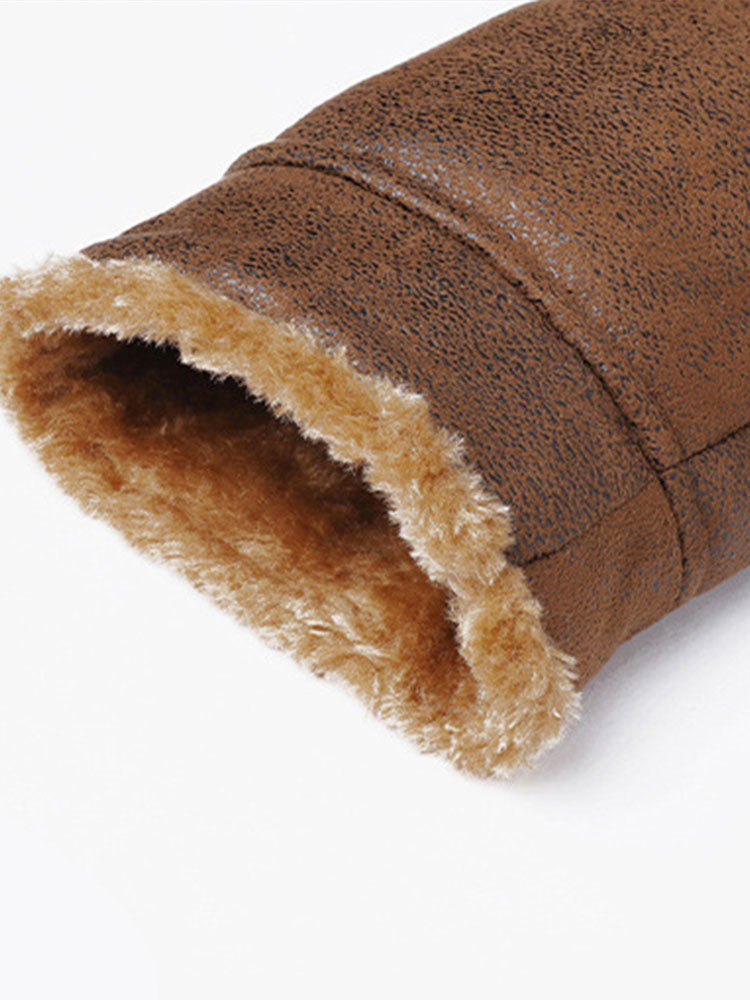 Regular Fit Faux Fur Lined Faux Suede Jacket