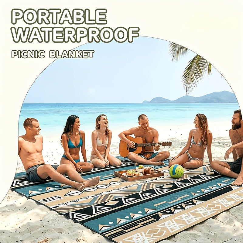 Beach Blanket for Outdoor Picnics, Dark Green Padded 80 x 80-Inch Roll-Up Mat with Buckled Carry Straps