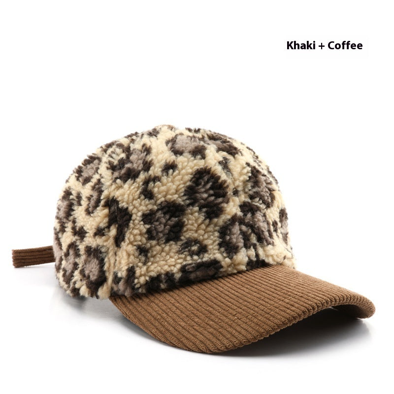 Collins Baseballkappe mit Leopardenmuster aus Plüsch – Unisex, ganzjährig tragbar