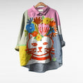 Islay | Bunte Katzen-Bluse im Vintage-Chic