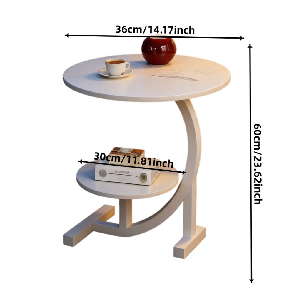 Outdoor Side Table 14-Inch Round Metal and Solid Wood Design with Two Storage Tiers and Five Pattern Options