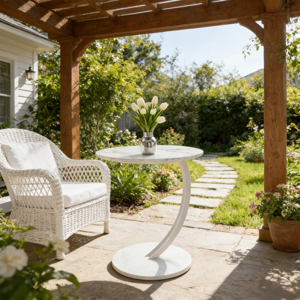 Outdoor Side Table 14-Inch Round Metal and Solid Wood Design with Two Storage Tiers and Five Pattern Options