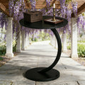 Outdoor Side Table 14-Inch Round Metal and Solid Wood Design with Two Storage Tiers and Five Pattern Options