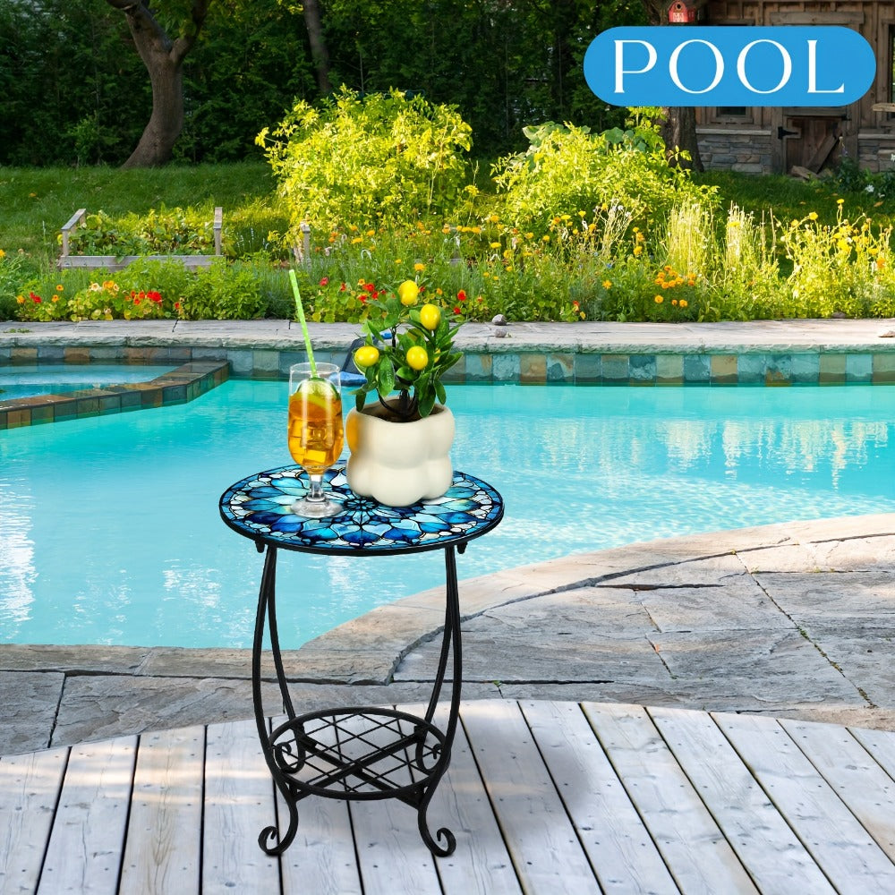 14-Inch Round Outdoor Side Table with Waterproof Protection for Patio