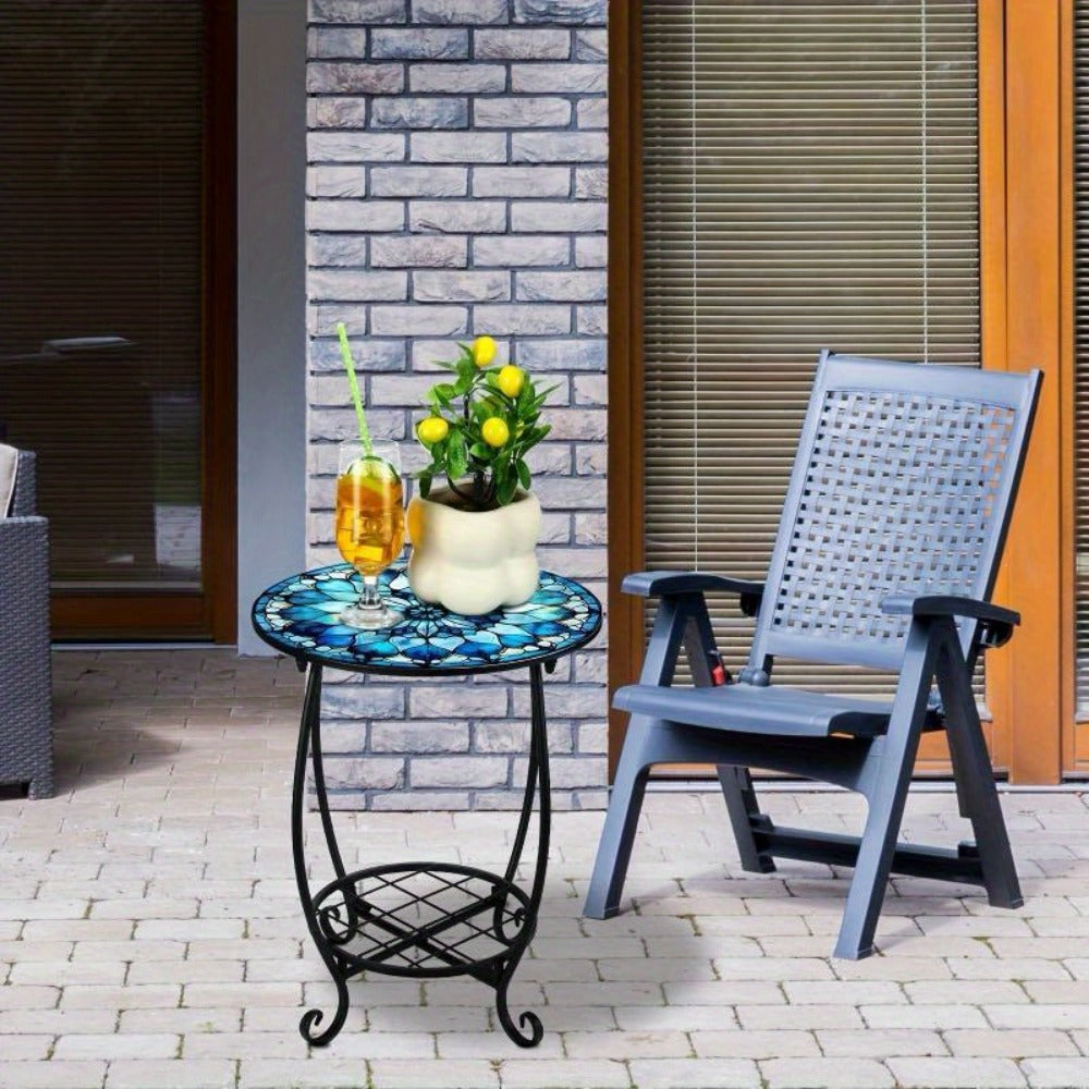 14-Inch Round Outdoor Side Table with Waterproof Protection for Patio