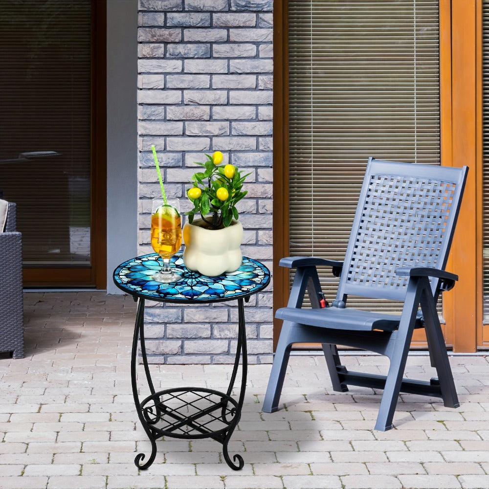 14-Inch Round Outdoor Side Table with Waterproof Protection for Patio