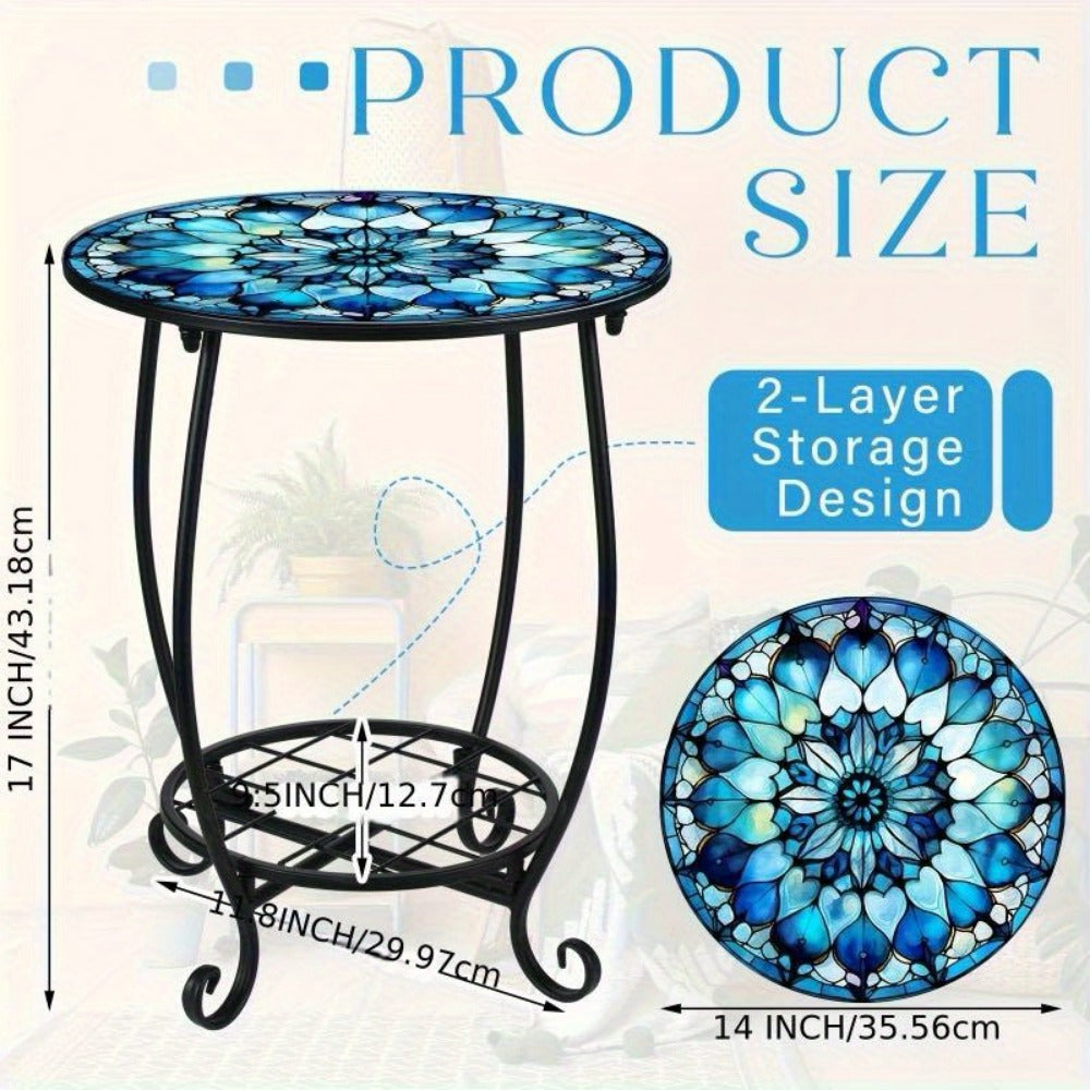 14-Inch Round Outdoor Side Table with Waterproof Protection for Patio