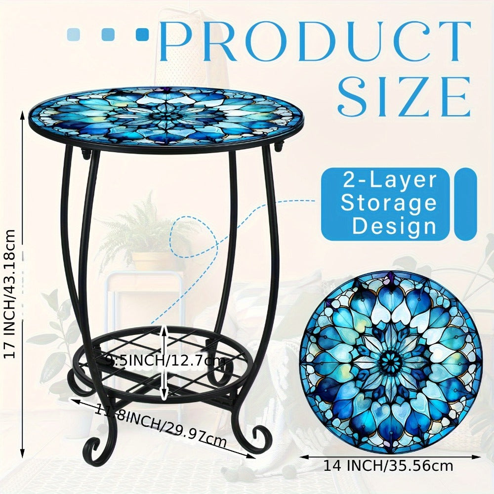 14-Inch Round Outdoor Side Table with Waterproof Protection for Patio