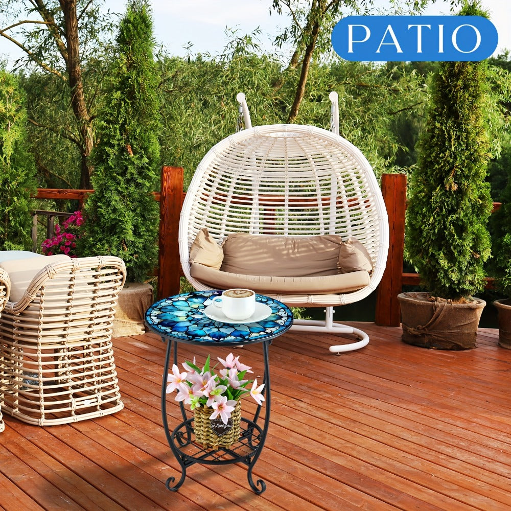 14-Inch Round Outdoor Side Table with Waterproof Protection for Patio