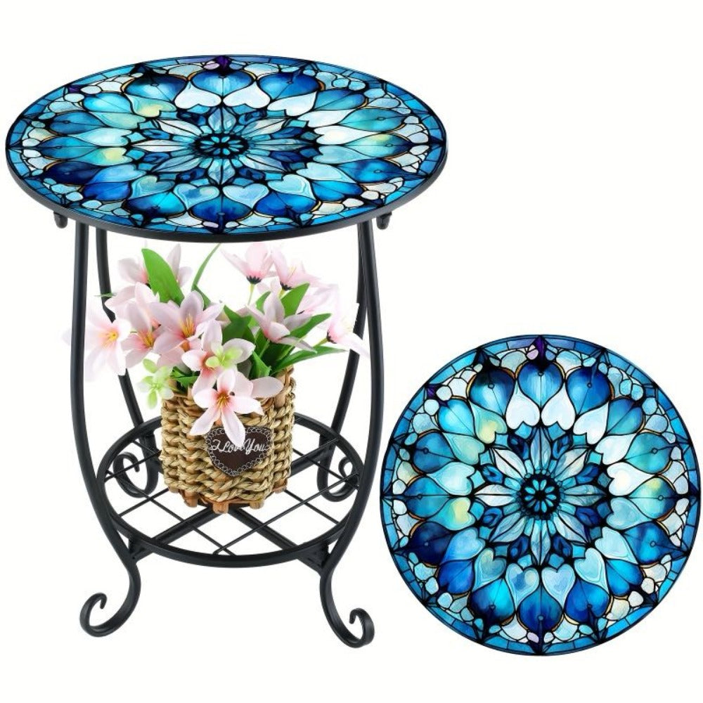 14-Inch Round Outdoor Side Table with Waterproof Protection for Patio