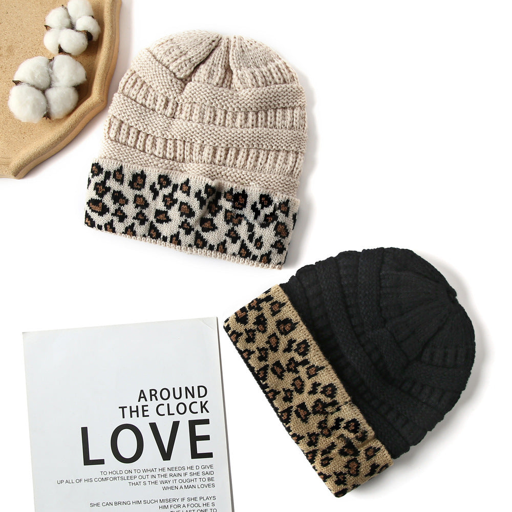 Tarver Beanie mit Leopardenmuster und Umschlag, Zopfstrick – warm, winddicht, 10 Farben