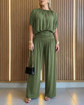 Eleganter Damen-Jumpsuit mit Fledermausärmeln, hoher Taille, gerafftem Design und weitem Bein