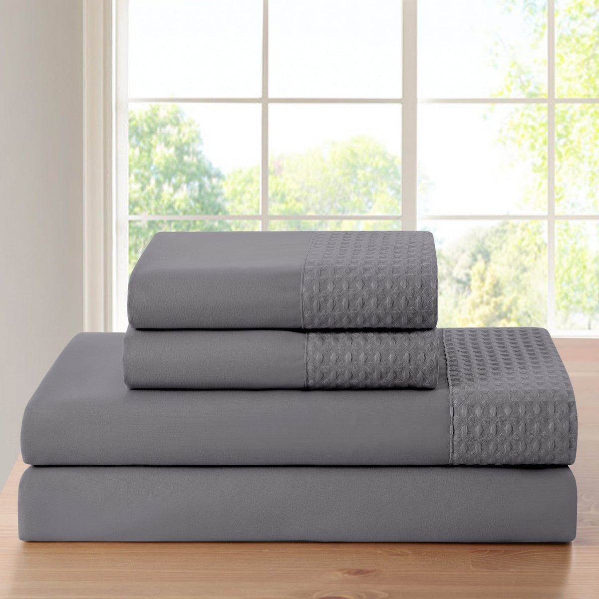 Kathy Ireland 4 Piece Waffle Hem Sheet Set