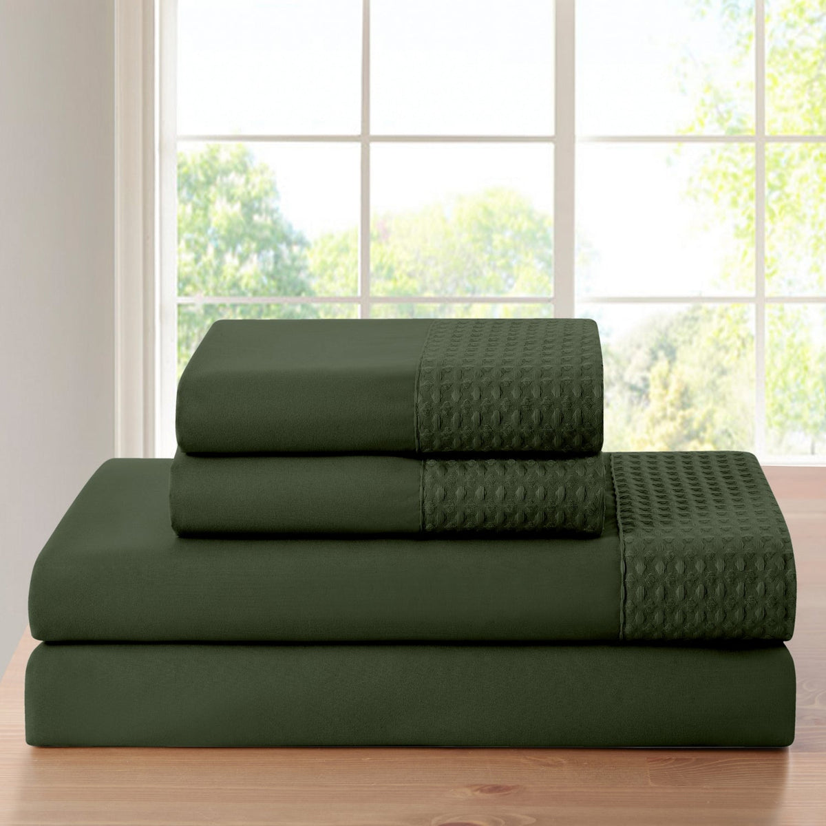 Kathy Ireland 4 Piece Waffle Hem Sheet Set