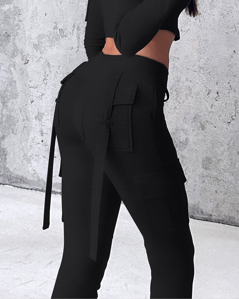 Drawstring Slit Pocket Design Sweatpants