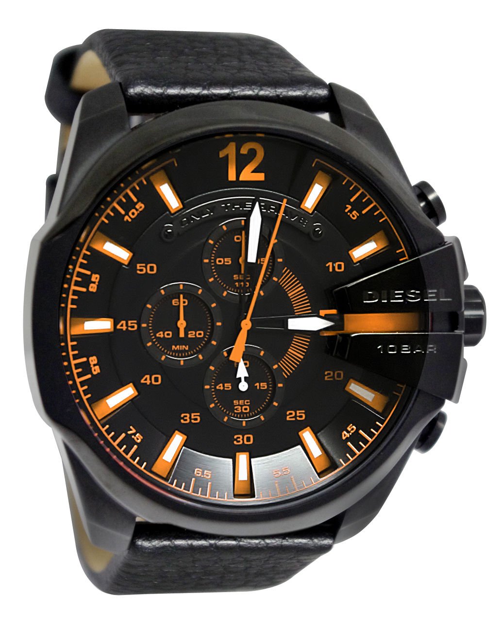 Diesel DZ4291 Mega Chief Chronograph Herrenuhr – Schwarzes Zifferblatt & schwarzes Lederarmband