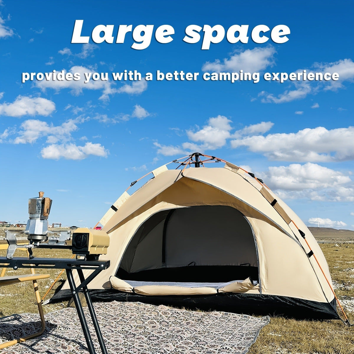 Camping Tent, One-to-Three or Three-to-Four-Person Pop-Up Outdoor Shelter with Dual Doors for Camp Setup