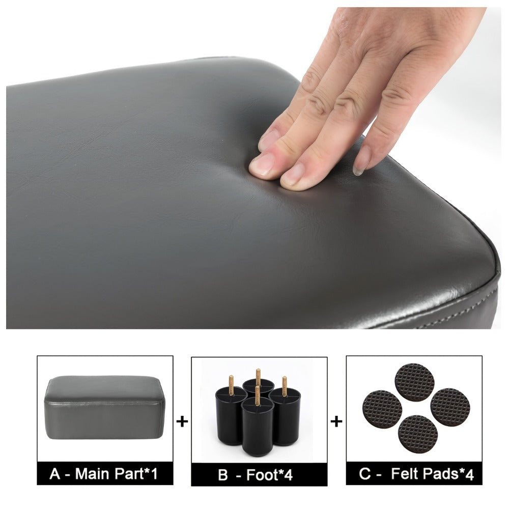 Ottoman Compact Rectangular Footrest, 15.6-Inch Width with Underside Zip Storage and Four Color Options