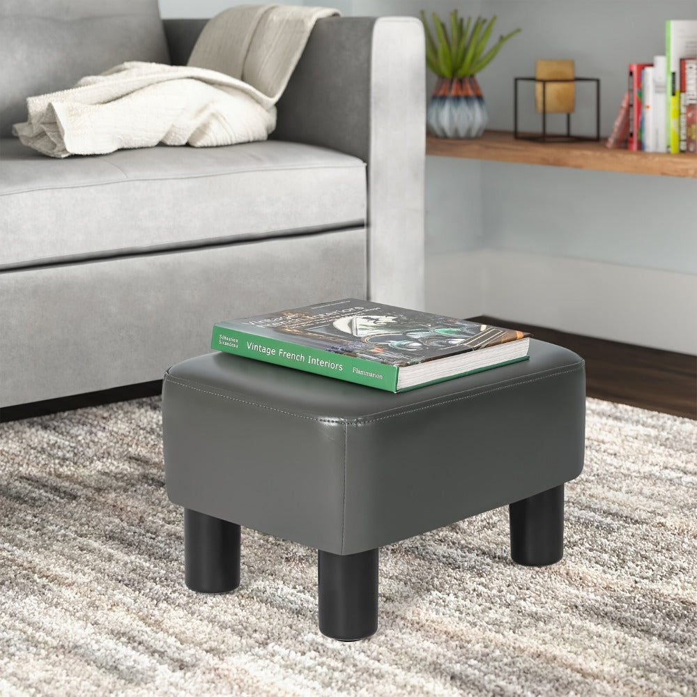 Ottoman Compact Rectangular Footrest, 15.6-Inch Width with Underside Zip Storage and Four Color Options