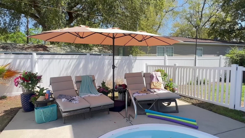 Patio Umbrella 15FT Double-Sided Rectangle with 12-Rib Frame, Triple Vents, Crank and Two Color Options
