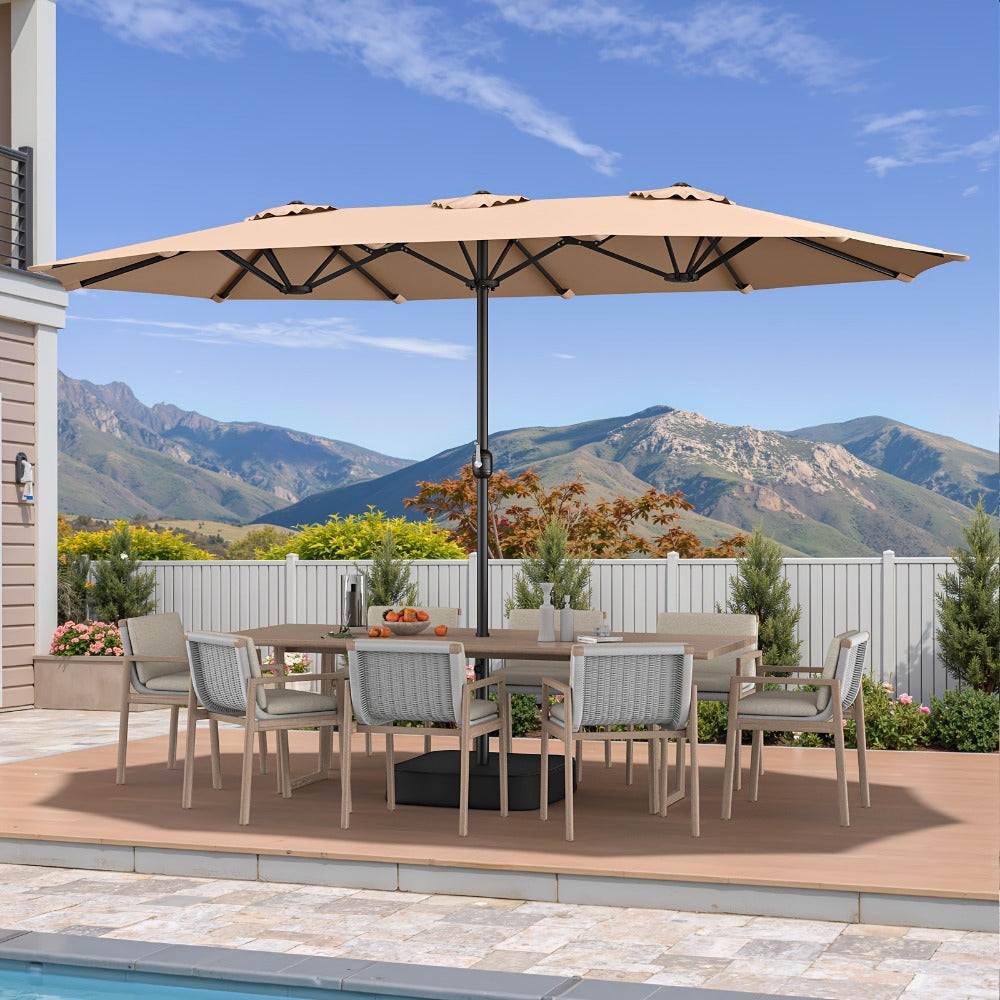 Patio Umbrella 15FT Double-Sided Rectangle with 12-Rib Frame, Triple Vents, Crank and Two Color Options