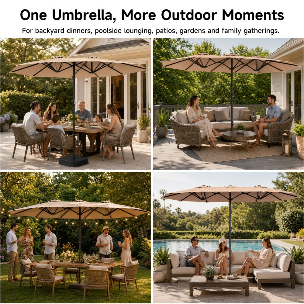 Patio Umbrella 15FT Double-Sided Rectangle with 12-Rib Frame, Triple Vents, Crank and Two Color Options