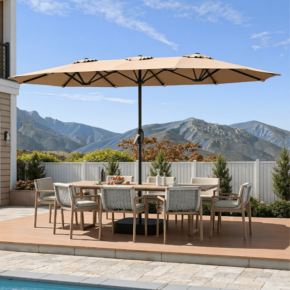 Patio Umbrella 15FT Double-Sided Rectangle with 12-Rib Frame, Triple Vents, Crank and Two Color Options