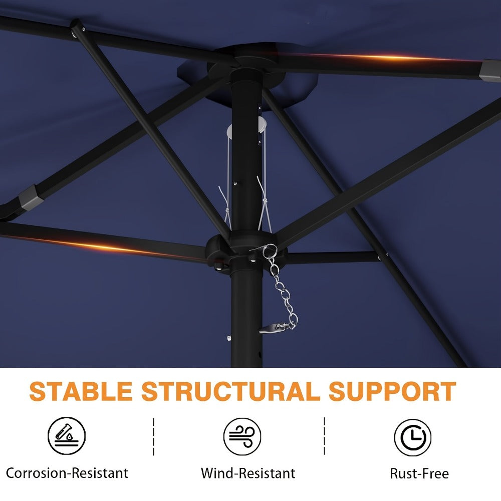 Patio Umbrella 15FT Double-Sided Solar LED Style with 48 Lights, 12 Steel Ribs and Five Colors