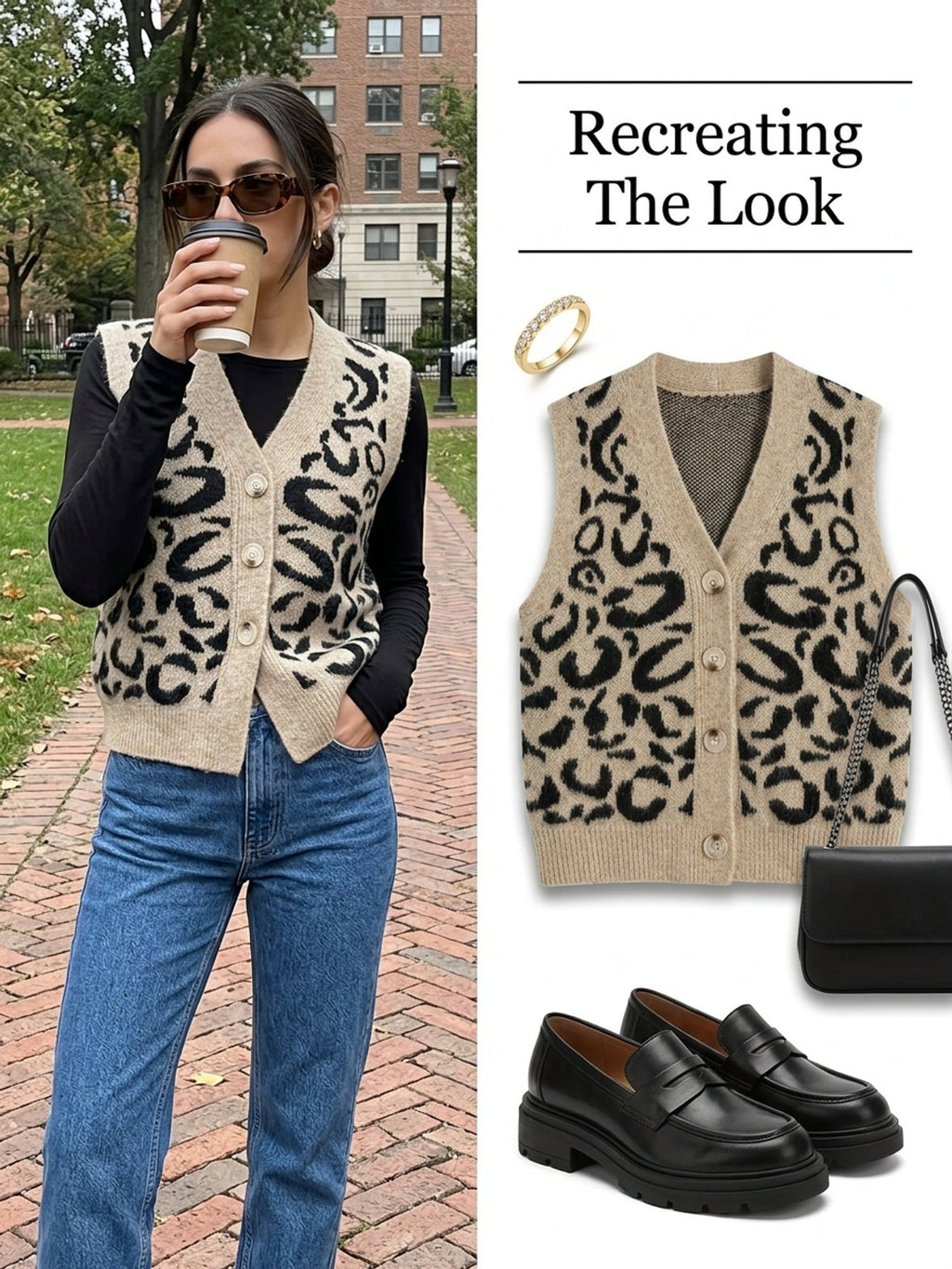 Cressida | Weste mit V-Ausschnitt und Statement-Print