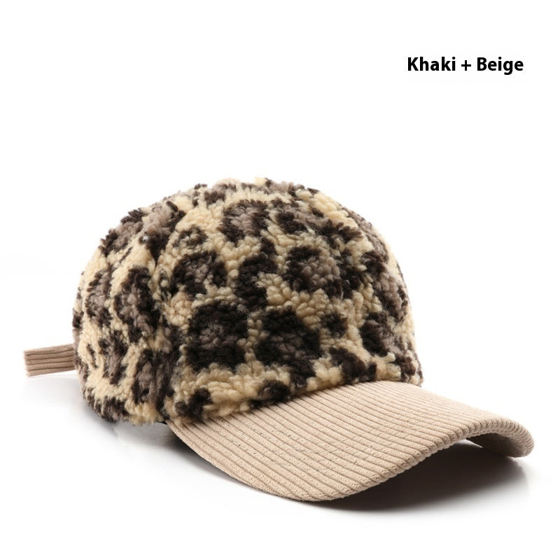 Collins Baseballkappe mit Leopardenmuster aus Plüsch – Unisex, ganzjährig tragbar