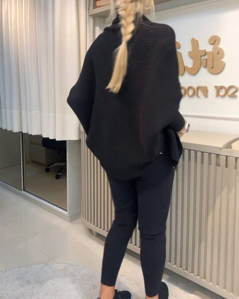 3PCS Batwing Sleeve Cardigan With Asymmetrical Neck Tank Top & Stretchy Waist Pants Set
