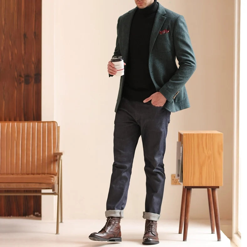 Men's Vintage Tweed Notch Lapel Blazer Jacket
