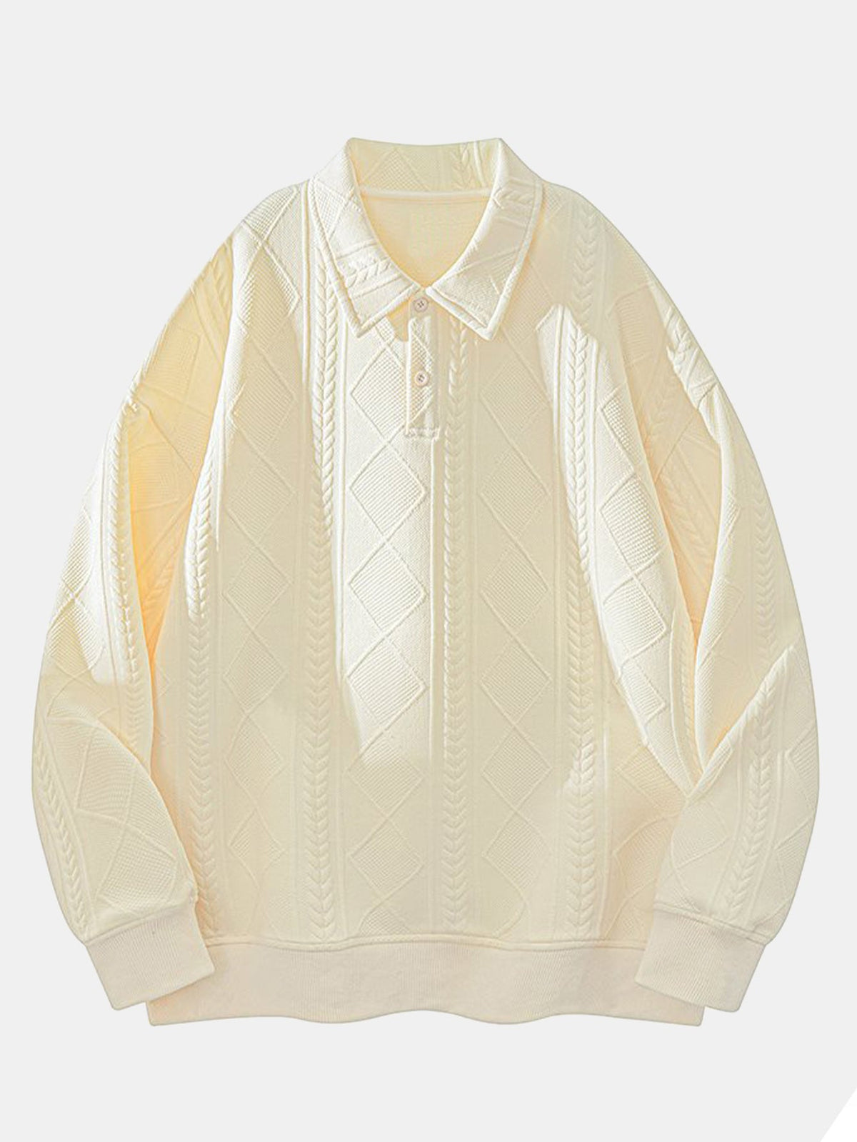 Geometric Jacquard Polo Collar Sweatshirt