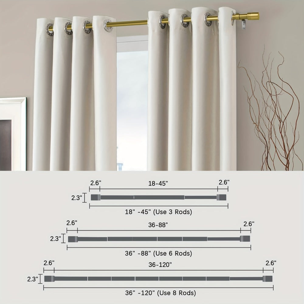 Curtain Rod, One-Inch Adjustable Rounded Cup Finials in Black, Brushed Nickel or Gold Finish, One-Inch Adjustable
