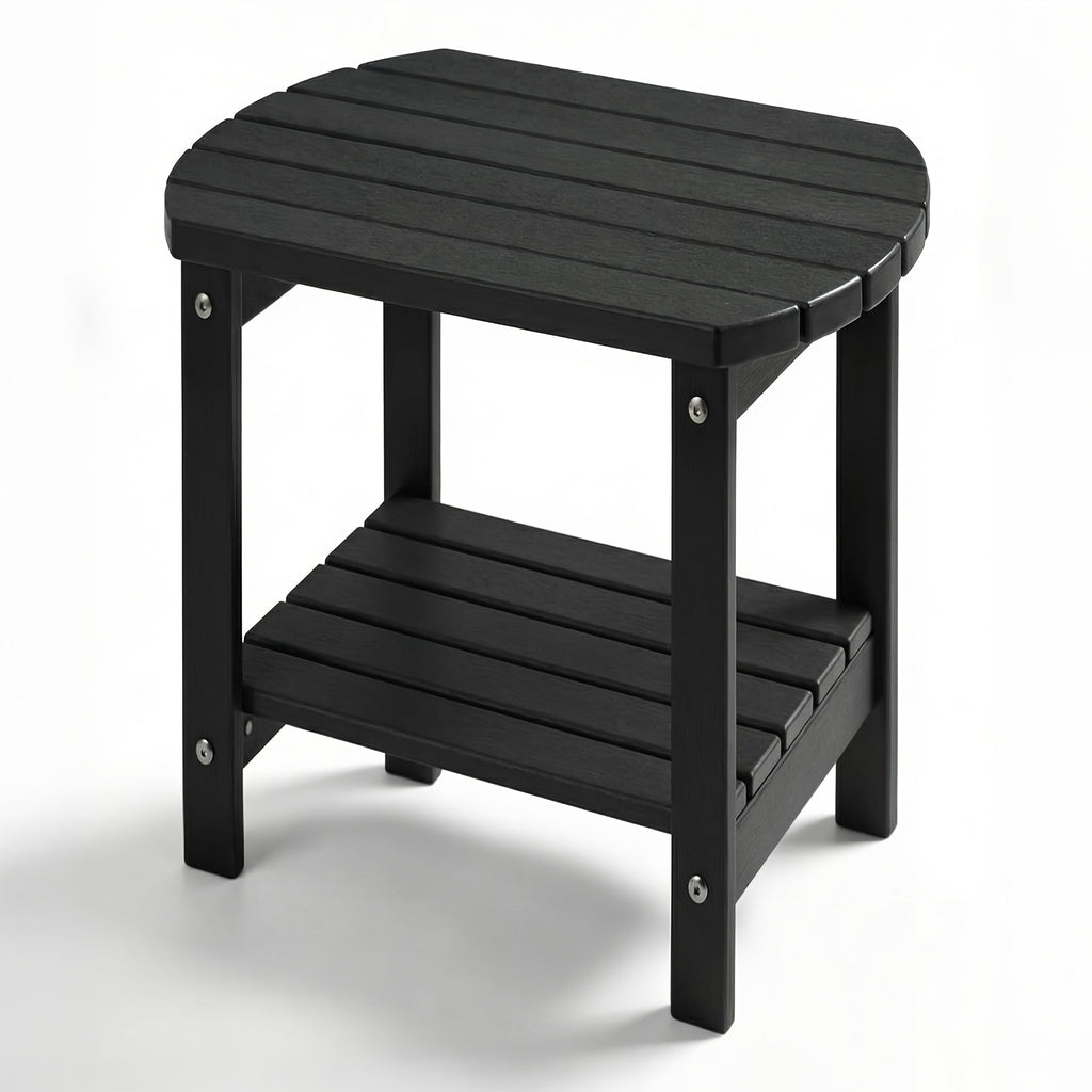 Outdoor Side Table by Furn Mivo, 16.5-Inch Two-Tier HDPE Design with Slatted Top and Five Color Options