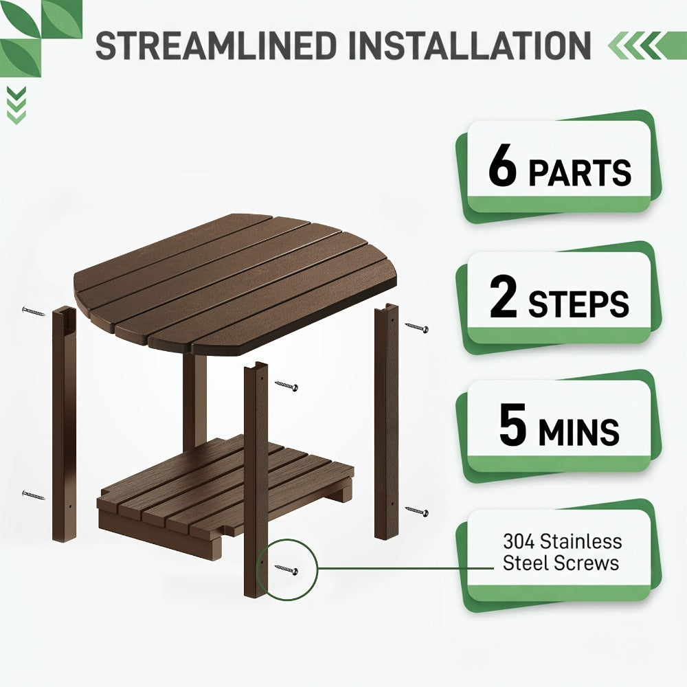 Outdoor Side Table by Furn Mivo, 16.5-Inch Two-Tier HDPE Design with Slatted Top and Five Color Options