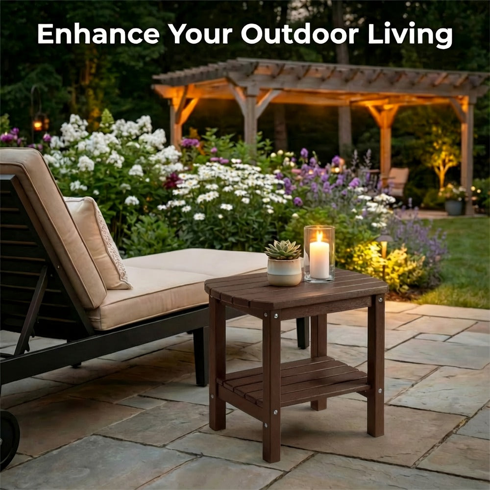 Outdoor Side Table by Furn Mivo, 16.5-Inch Two-Tier HDPE Design with Slatted Top and Five Color Options