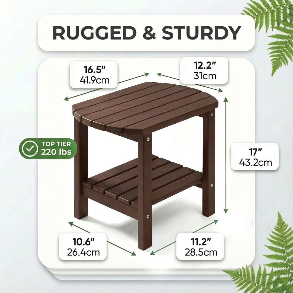 Outdoor Side Table by Furn Mivo, 16.5-Inch Two-Tier HDPE Design with Slatted Top and Five Color Options