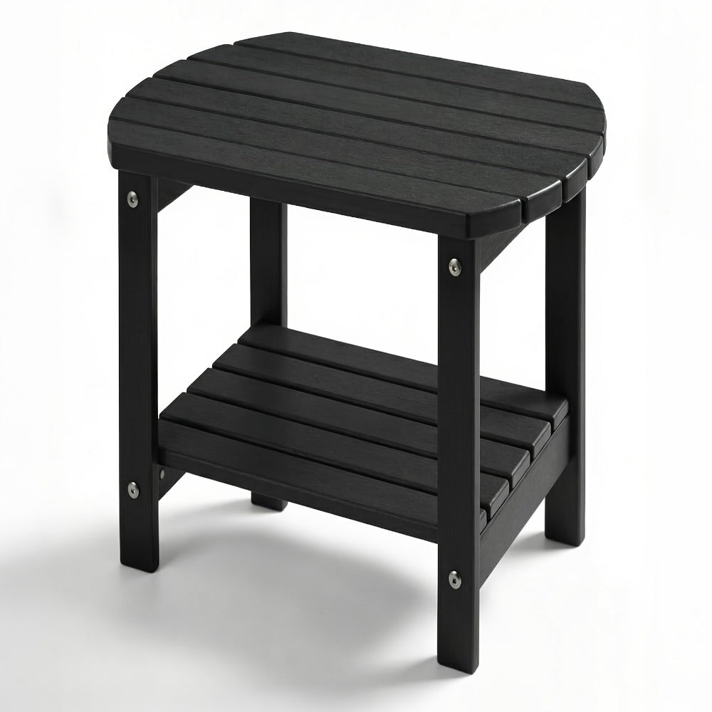 Outdoor Side Table by Furn Mivo, 16.5-Inch Two-Tier HDPE Design with Slatted Top and Five Color Options